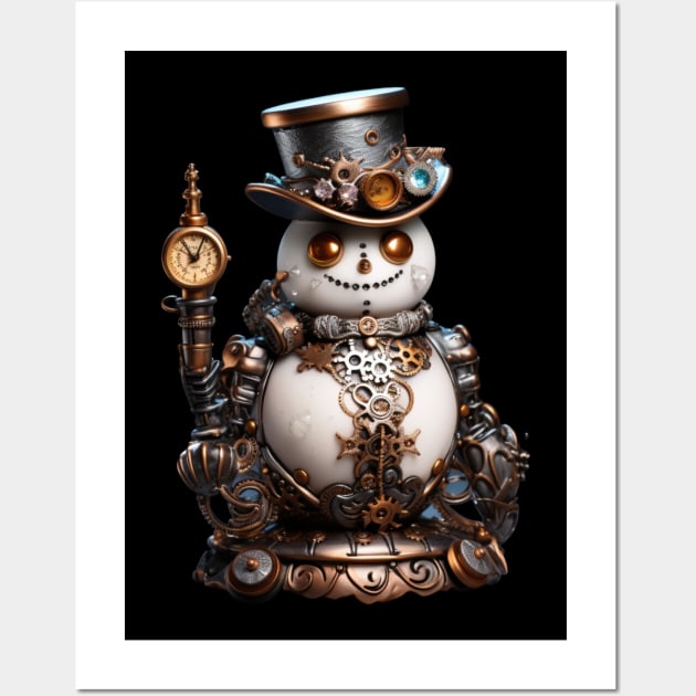 Steampunk Snowman with Copper Eyes and Top Hat Wall Art by mw1designsart